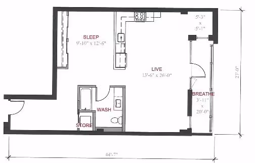 1 Bed 1 Bath  A10 0627 floor plan
